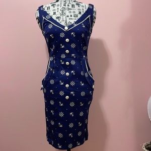 Voodoo Vixen navy nautical pinup pencil dress small